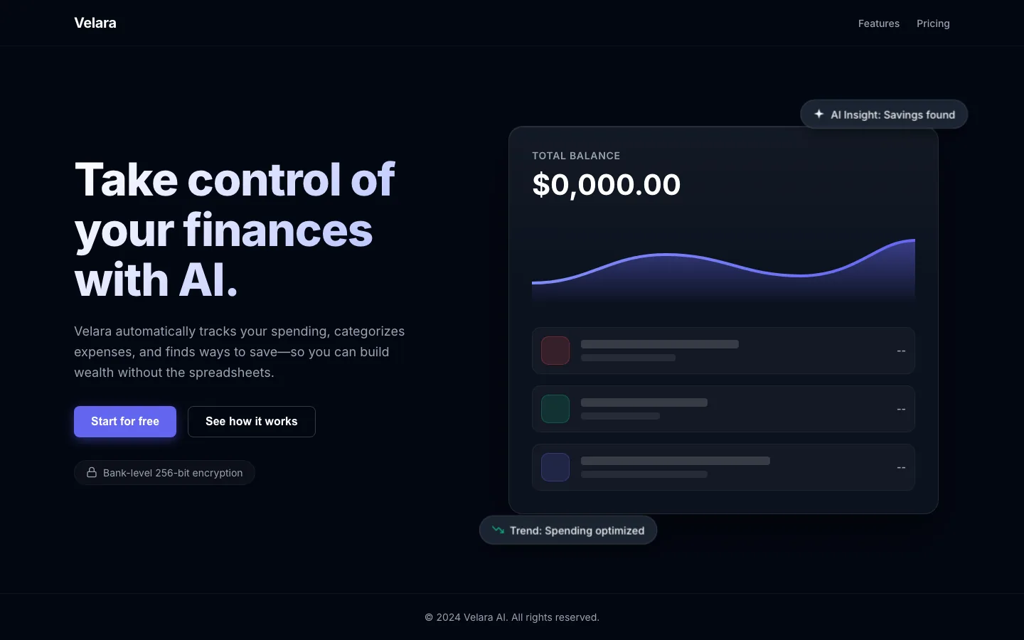 Rendered preview of AI Budget Tracker Hero Velara