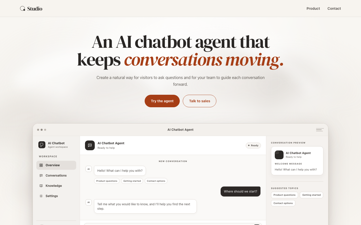 Screenshot of AI Chatbot Agent Header