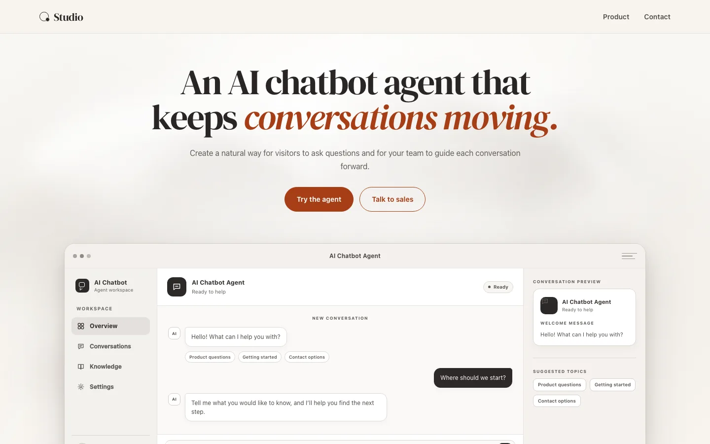 Rendered preview of AI Chatbot Agent Header