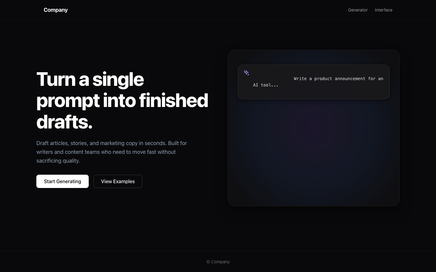 Screenshot of AI Content Generator Hero Velara