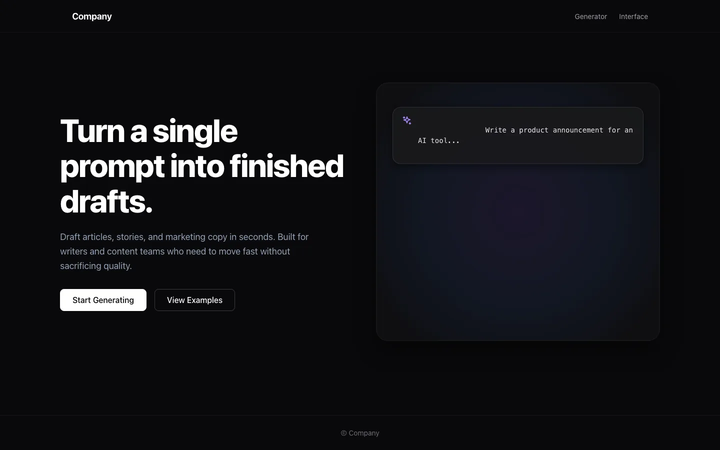 Rendered preview of AI Content Generator Hero Velara