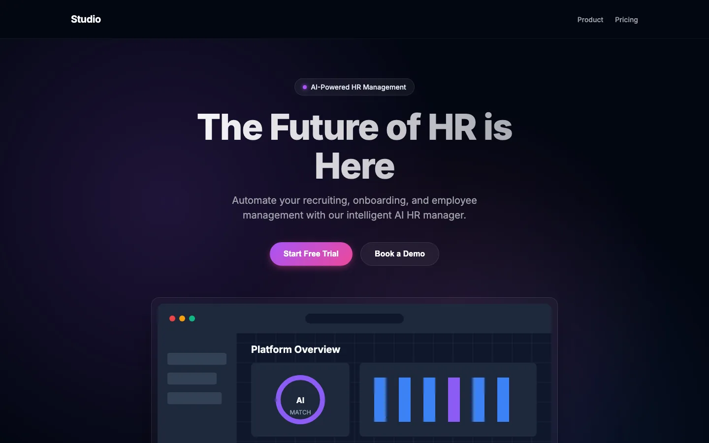 Rendered preview of AI HR Manager Website Header
