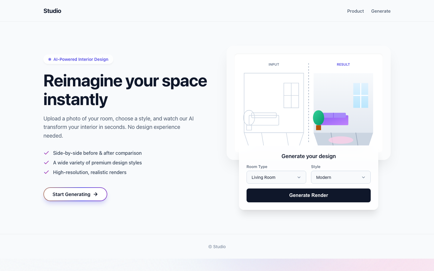 Screenshot of AI Interior Generator Header