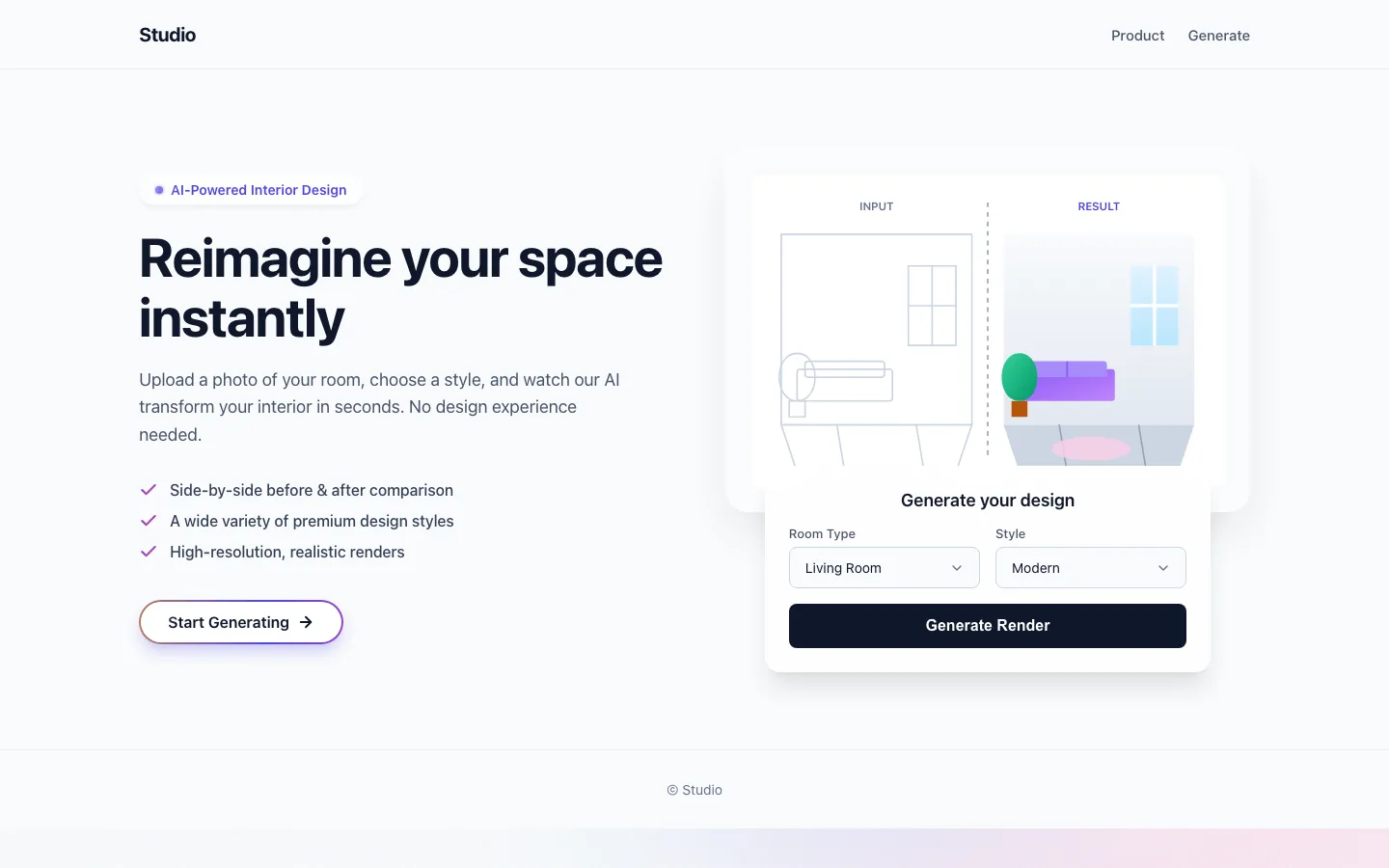 Rendered preview of AI Interior Generator Header