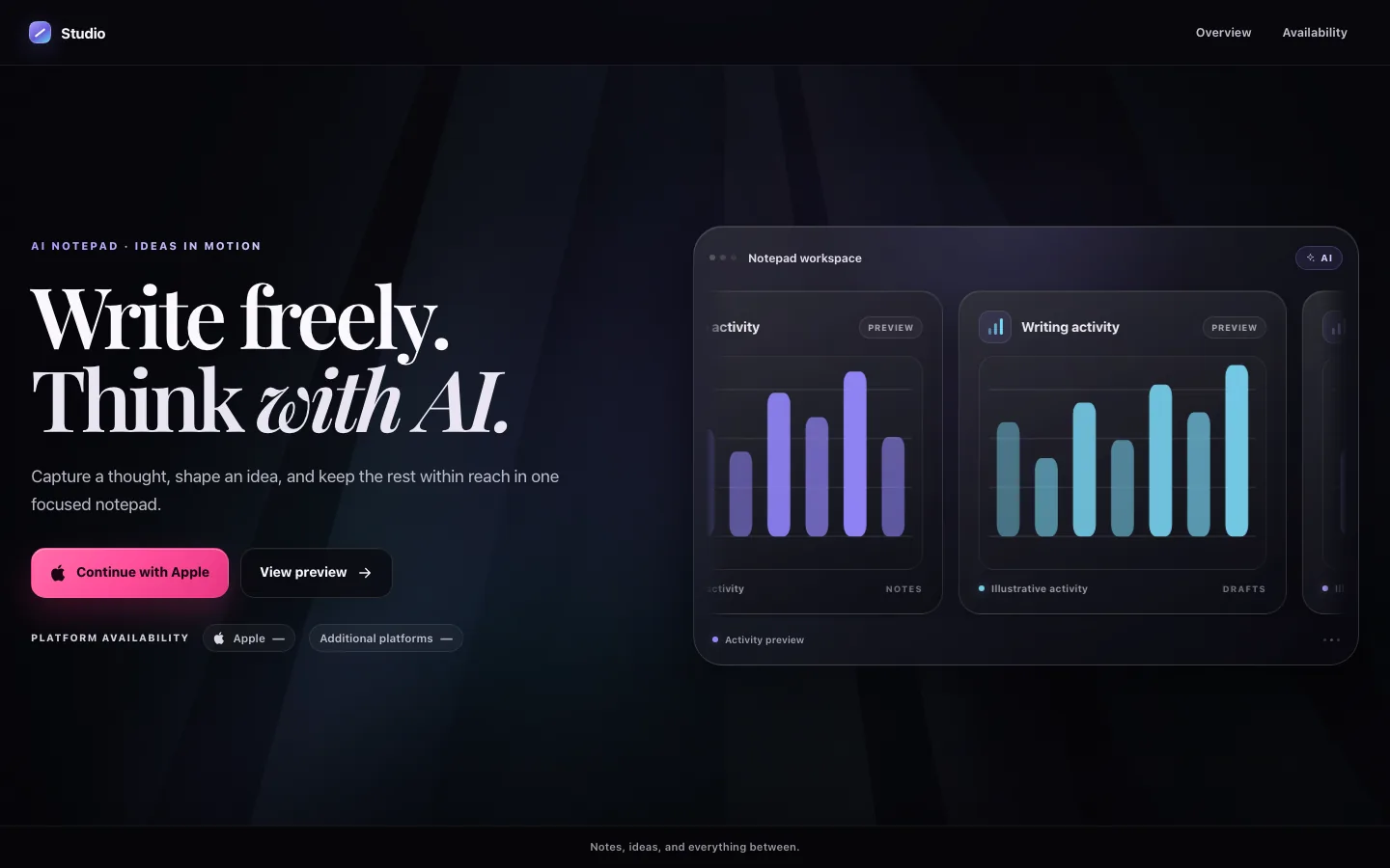 Rendered preview of AI Notepad Website Header