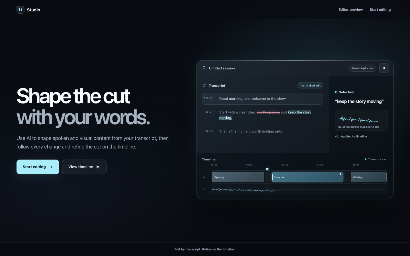 Screenshot of AI Video Editor Hero Luma