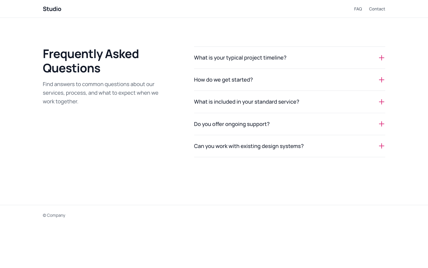 Screenshot of FAQ 2 Column Straight