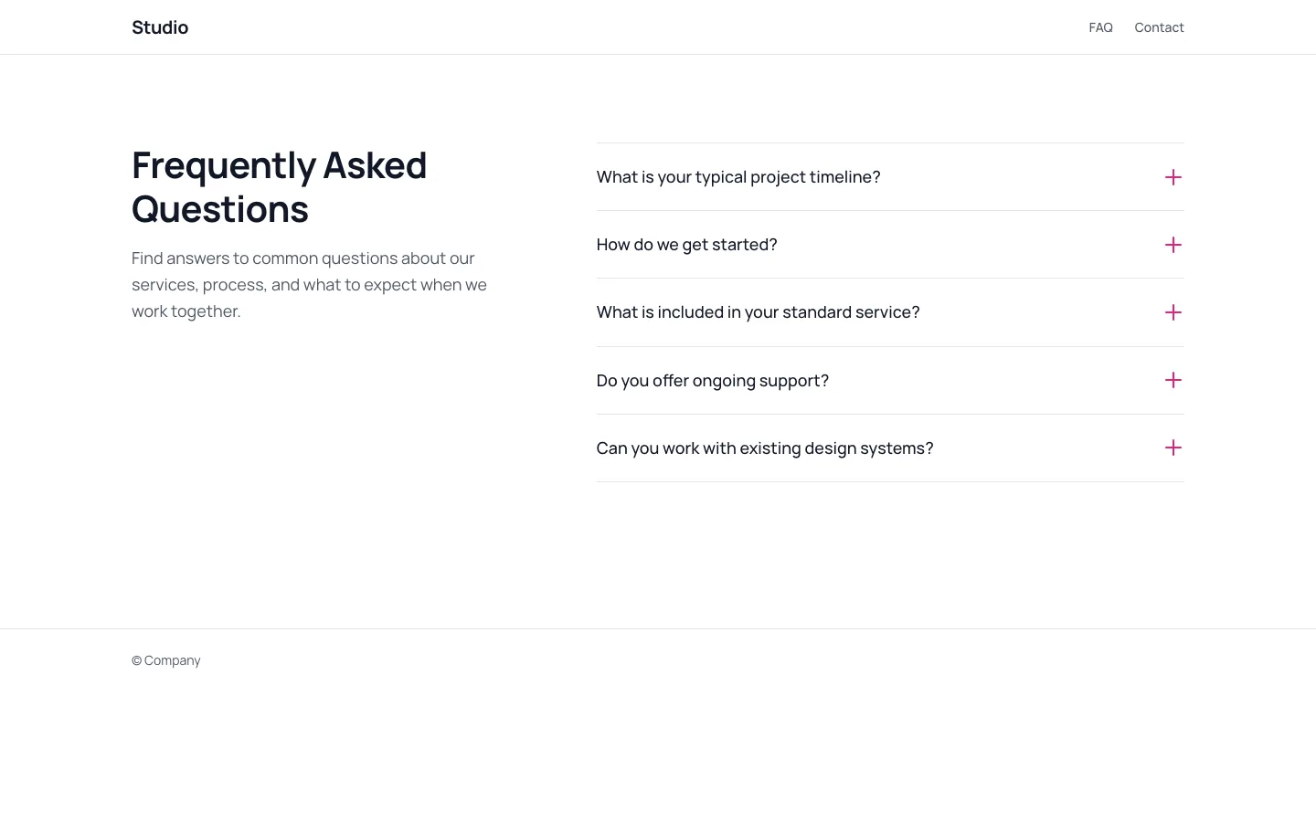 Rendered preview of FAQ 2 Column Straight