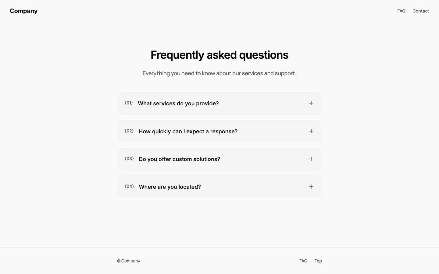 Rendered preview of FAQ Middle Simple