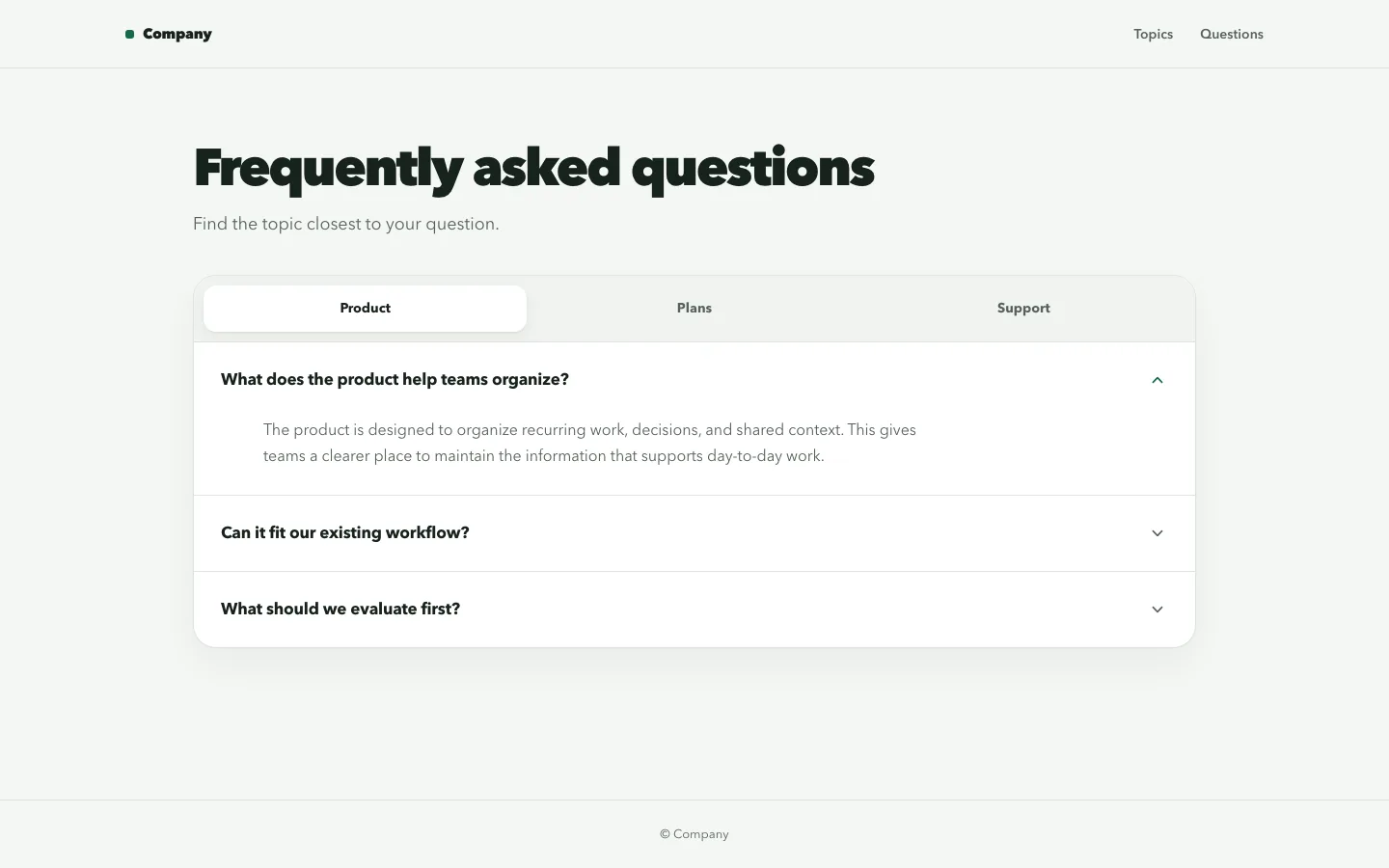Rendered preview of FAQ Vendo