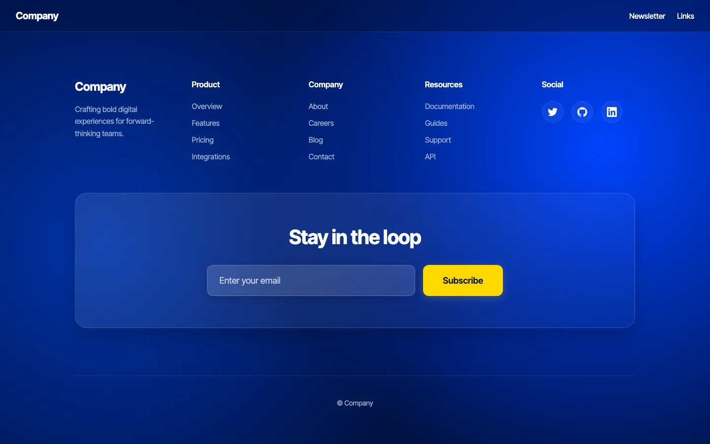 Rendered preview of Footer With Newsletter