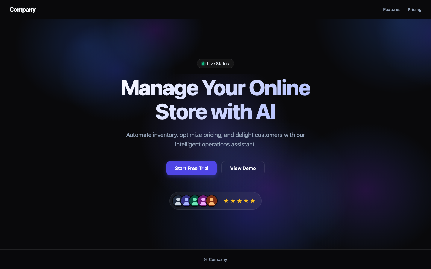 Screenshot of Online Store Manager AI Website Header