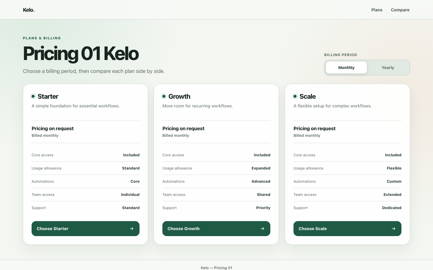 Screenshot of Pricing 01 Kelo