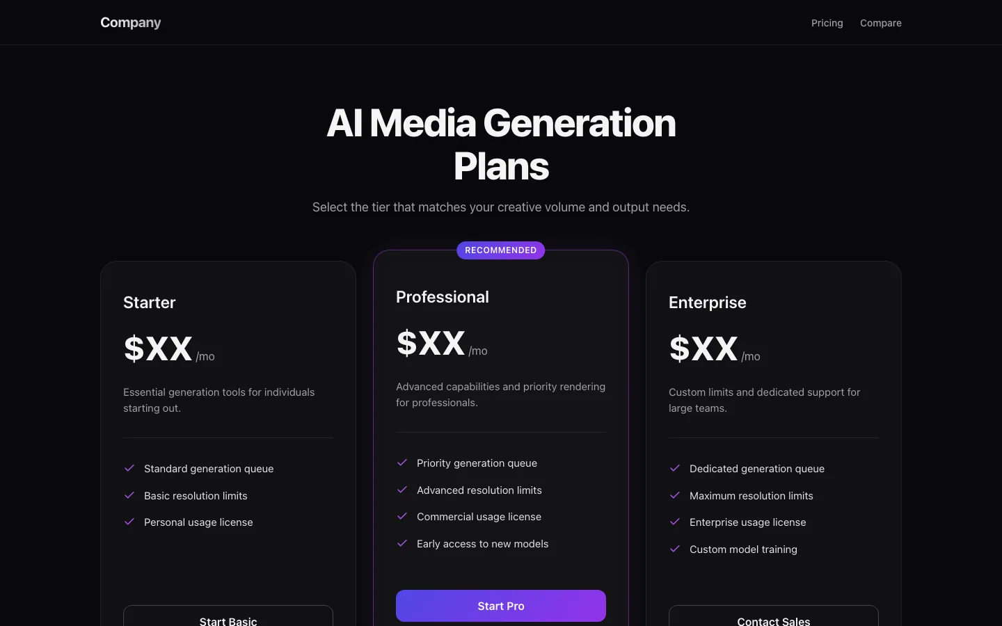 Rendered preview of Pricing 01 Luma