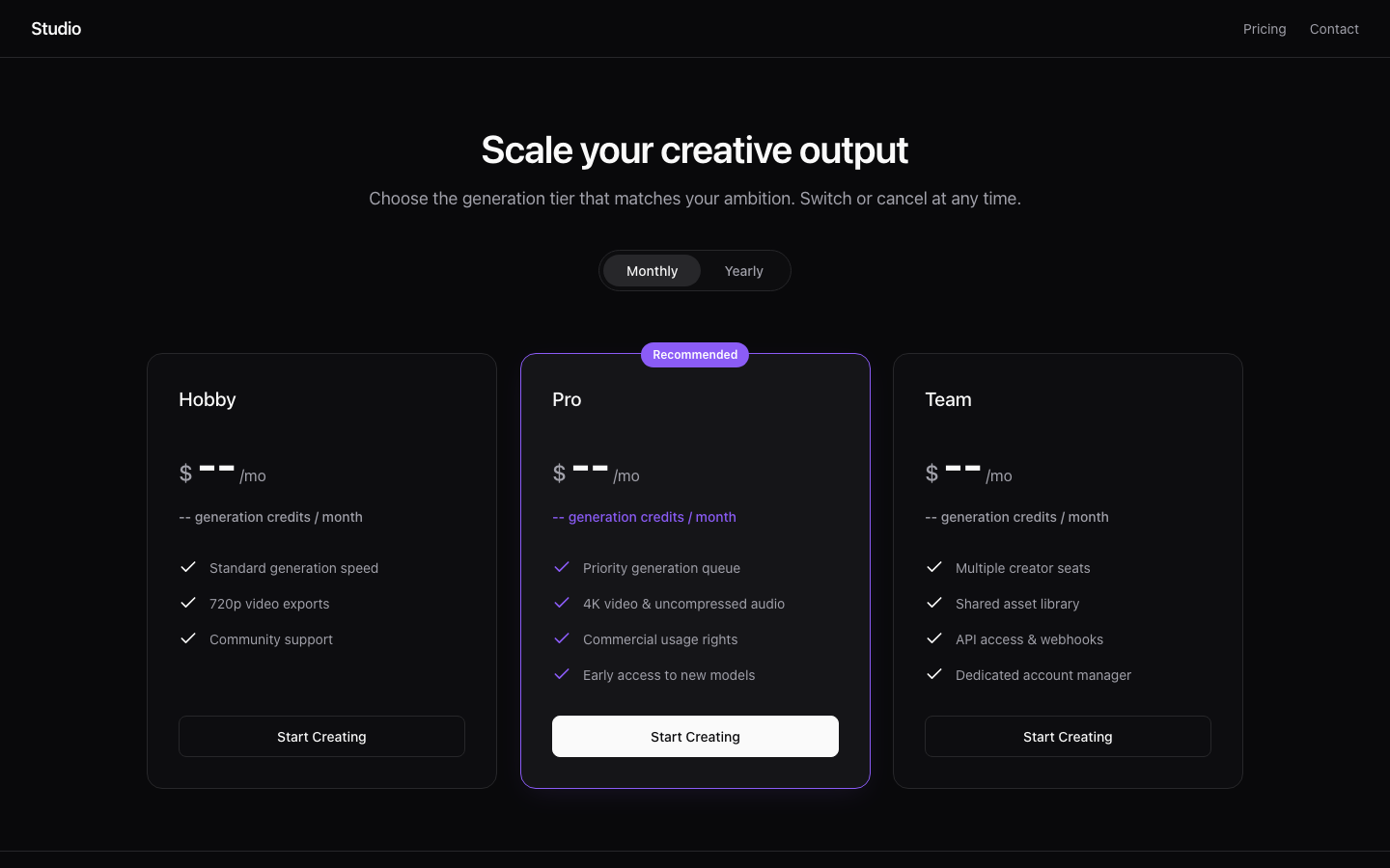 Screenshot of Pricing 04 Luma