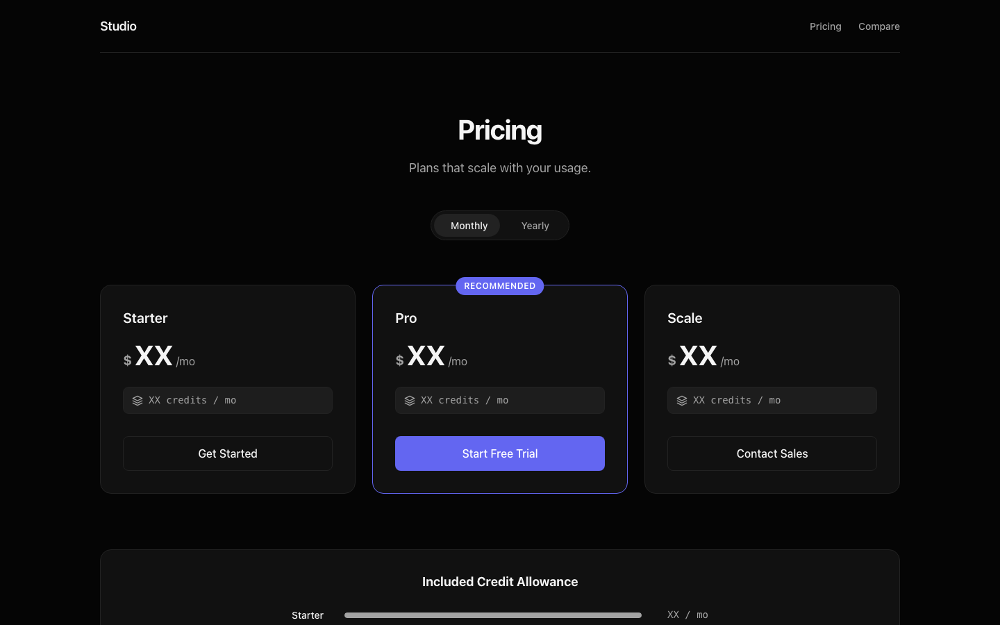 Screenshot of Pricing 05 Luma