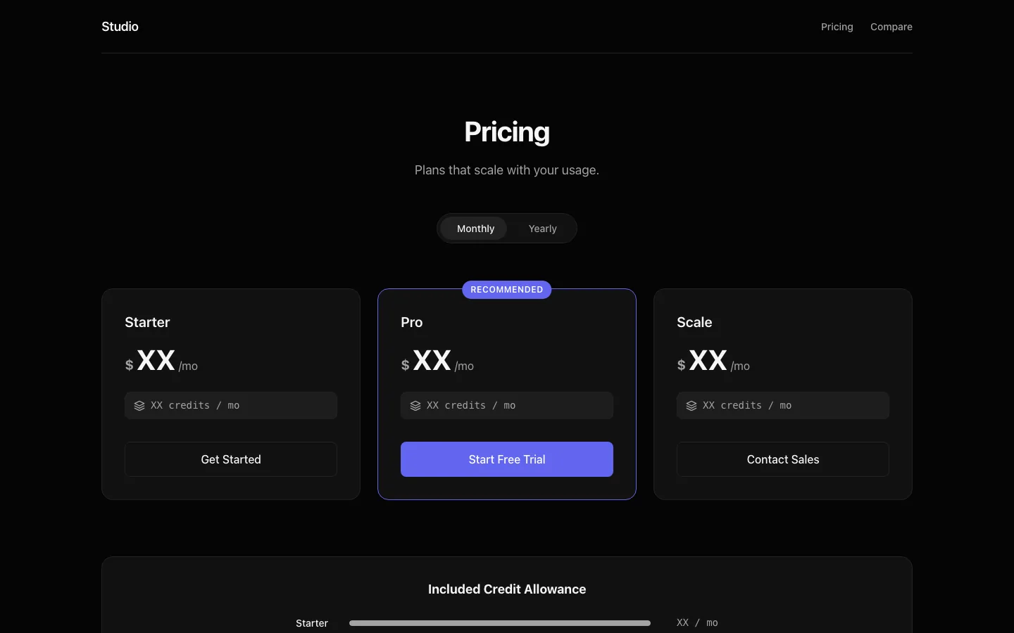 Rendered preview of Pricing 05 Luma