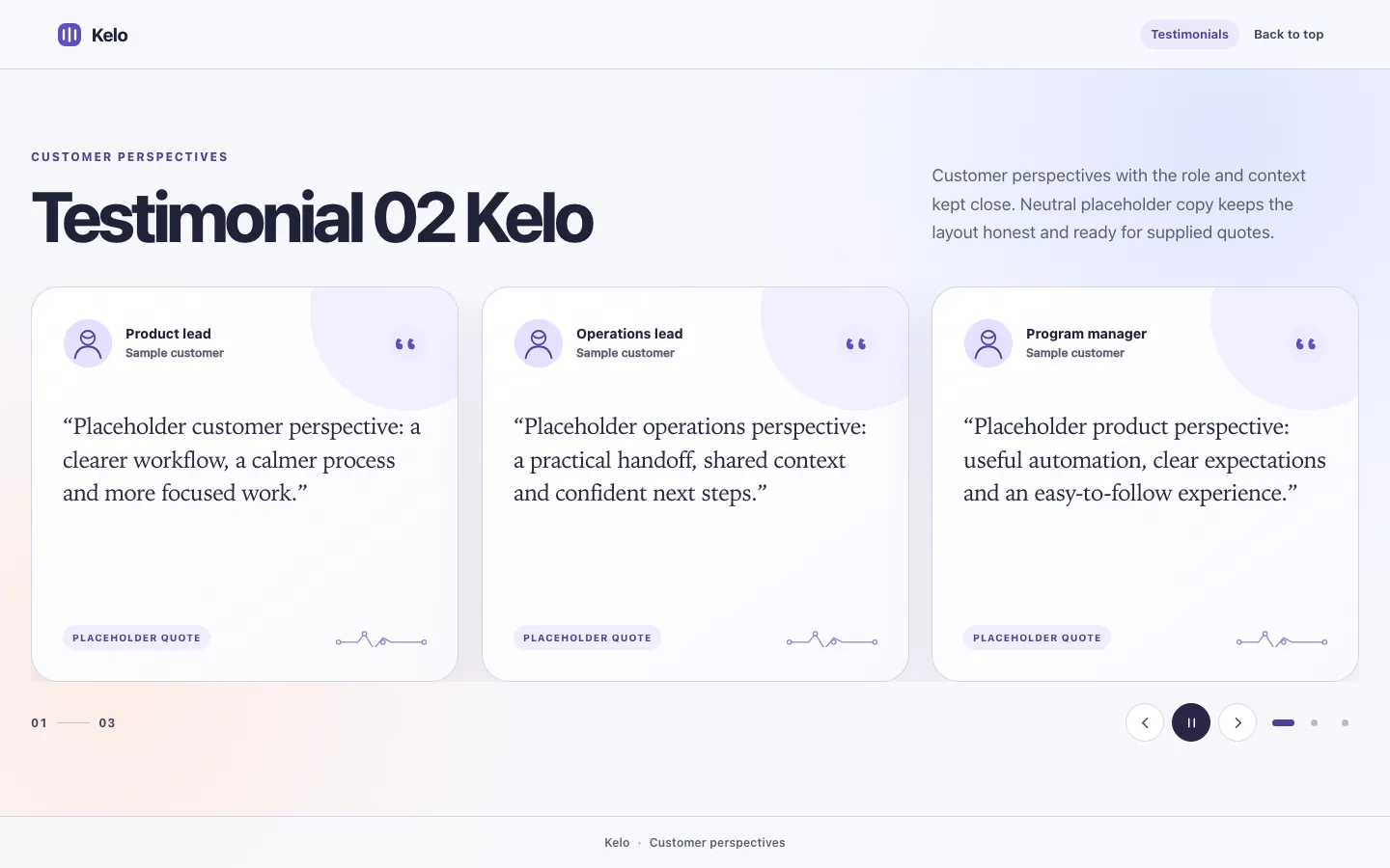 Rendered preview of Testimonial 02 Kelo
