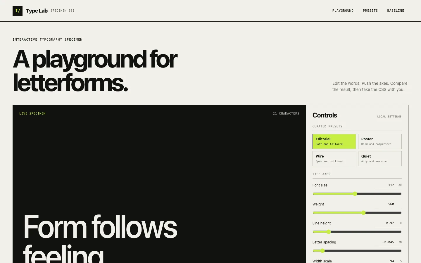 Rendered preview of Type Lab